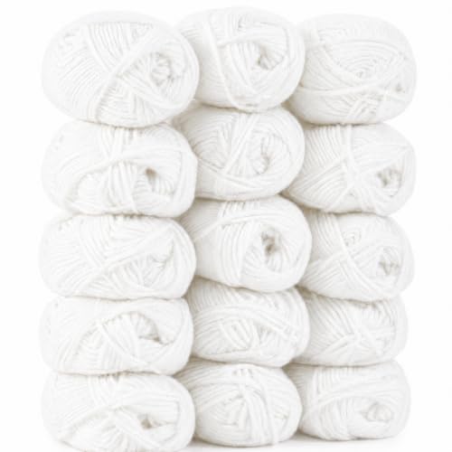 Image of MAQIHAN Acrylic Yarn for Crocheting - Soft Knitting Yarn for Crafts, 15x20g | White Skeins for Crocheting DIY Bulk for Handicraft Knitting Scarves Ideal Gift for Beginners Adults