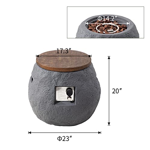 Cosiest Outdoor Propane Fire Pit W 23" Faux-Stone Base, Jar Shaped Fire Table W 40,000 Btu Stainless Steel Burner, Free Lava Rocks, Faux-Wood Lid, Waterproof Cover For Coffee Table, Stool(Dark Grey) #TOP5