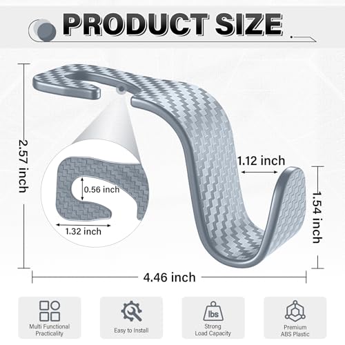 Image of SINGARO Universal 4 Pack Car Seat Headrest Purse Hook, Carbon Fiber Back Seat Hook Storage Organizer Hanger for Purse Handbag Coat, Car Interior Accessories(Gray)