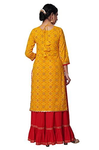 Image of GOD BLESS Yellow Colored Bandhani Printed Kurta With Skirt
