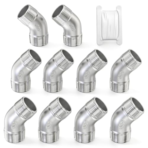 TAISHER 10PCS 304 Stainless Steel 45 Degree elbow,3/4” NPT Male Pipe Fitting