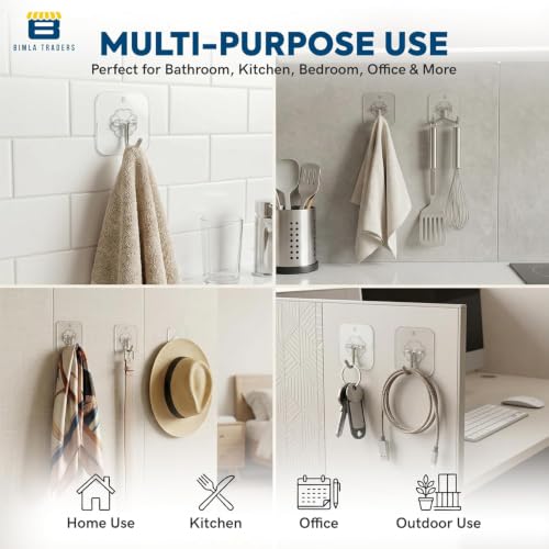Image of Btag Self Adhesive Wall Hook Flower Design | Heavy Duty & Long-Lasting Strength | Transparent Waterproof Wall Hooks for Bathroom, Kitchen, Door, Tile | Strong Hold with Elegant Floral Design (PO10)