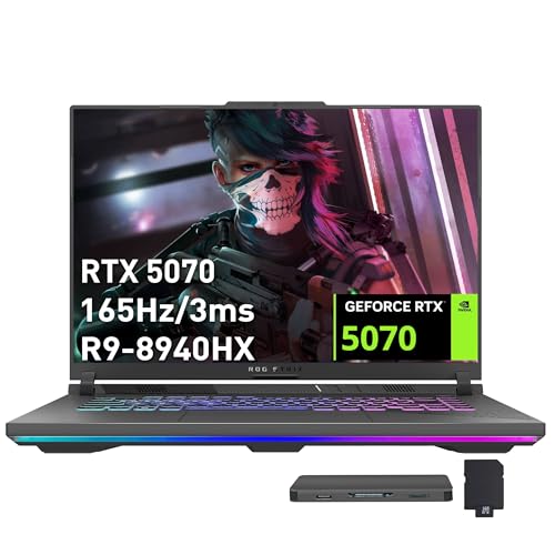 Image of ASUS ROG Strix G16 16 inch FHD+ 165Hz Gaming Laptop, GeForce RTX 5070 8GB GDDR7, AMD Ryzen 9 8940HX, 64GB DDR5, 3TB Storage (2TB SSD+1TB Docking Station Set), 4-Zone RGB Backlit Keyboard, Win 11, Gray