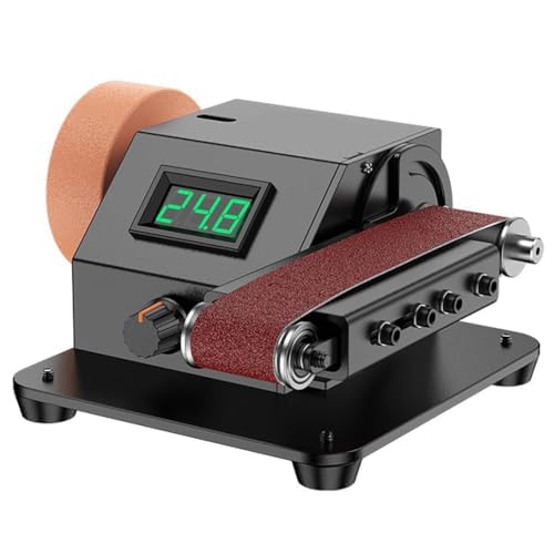 Lijadora eléctrica de banda con velocidad variable 10000 RPM, ángulo ajustable de 90° para pulido de madera, metal, aluminio, pantalla LED y puerto de polvo