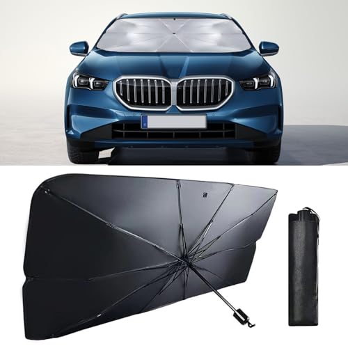 JawGrew Car Windshield Sunshade Umbrella, Foldable Reflective Windshield Retractable Sunshade, Universal Sun Protection and Heat Insulation Interior Accessories, for Cars SUV(Silver 55