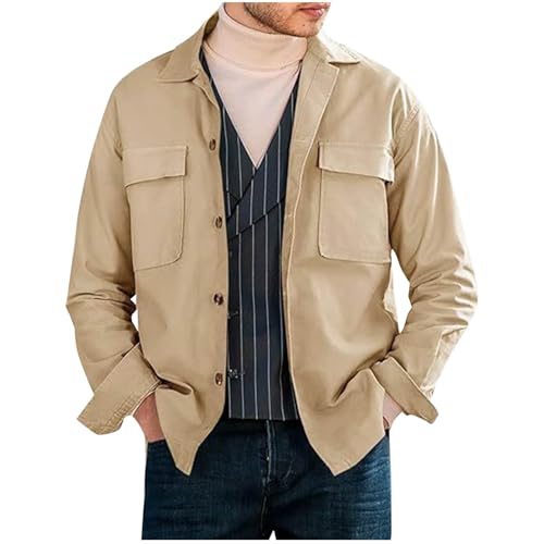 Campbell Men's Shirt Jacket Button Up Lapel Collar Casual Cotton Long Sleeve Work Shacket Jackets Outerwear with Flap Pockets