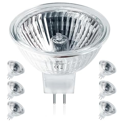 Jaenmsa MR16 Halogen Bulb 50W GU5.3 Base, 6 Pack MR16 12V 50W Halogen Light Bulbs 2 Pin, MR16 Dimmable Indoor Flood 50w Halogen MR16 Small Light Bulb 2800K Warm White for Landscape, Track Lights Cover
