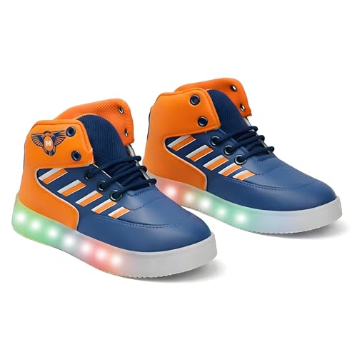 Image of HOOH Kids LED Light Up High Top Sneakers, Grey and Yellow, Breathable Upper with Soft Insole, Lace-Up Shoes