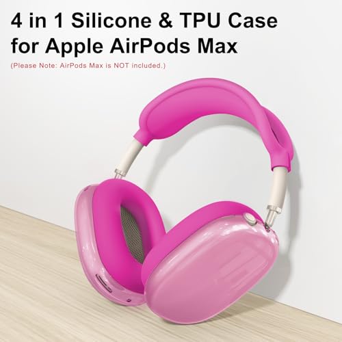 Image of Silicone Case Cover for AirPods Max 2 / AirPods Max Headphones (Hot Pink) | Clear Soft TPU Ear Cups Cover /Ear Pad Case Cover /Headband Cover for AirPods Max,Transparent Accessories for Apple AirPods Max