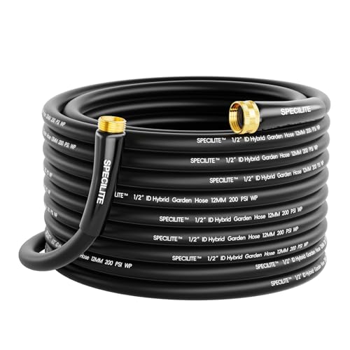 SPECILITE Lightweight Garden Hose 50 Ft Flexible Water Hose 1/2 IN Hybrid Rubber Hose with 3/4 Brass Swivel Fittings Burst 600 PSI Non-Expandable Pipe For Car Yard Outdoor Lawn