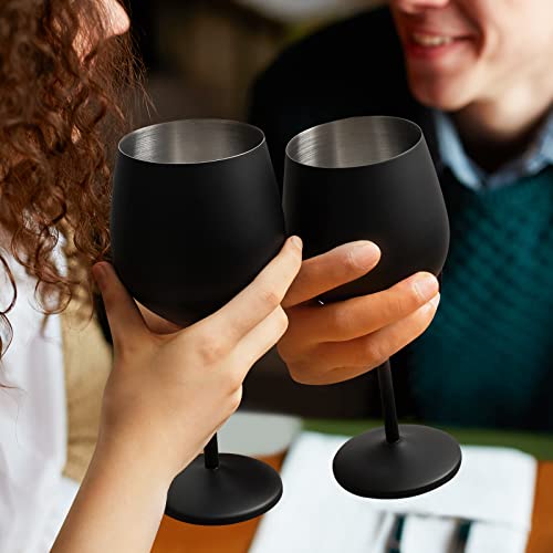 Foto von Livole Rotweingläser Set, 18Oz 550ml Weingläser aus Edelstahl, Champagner Gläser, Pokale Groß Bauchig, Cocktailgläser mit Stiel, Wine Glass Set für Cocktails, Rotwein, Mattes Schwarz (4er Pack)