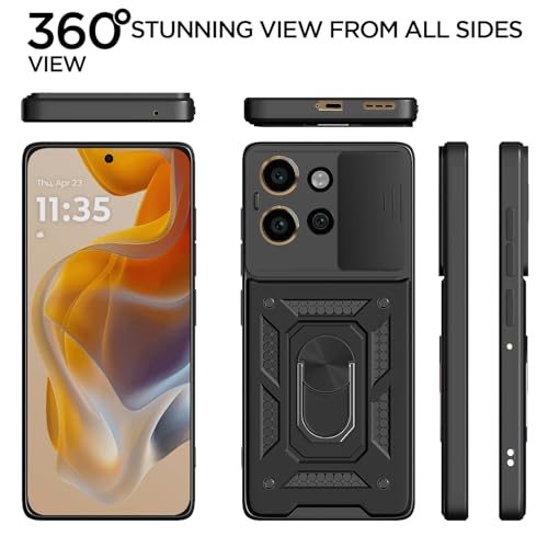 Image of Pikkme D10 Tough Armor Bumper Case | 360 Protection Case | Sliding Camera Shield Cover & Ring Holder Stand Back Cover for Motorola Moto Edge 60 Neo 5G / Edge 50 Neo 5G (Black)