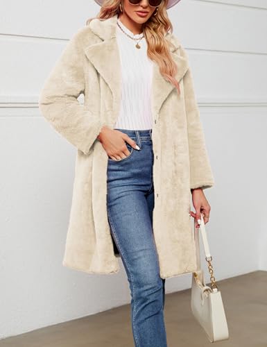 Women's Faux Fur Coat Fuzzy Warm Winter Long Fur Jackets Cardigan Outerwear with Pockets Overcoat3