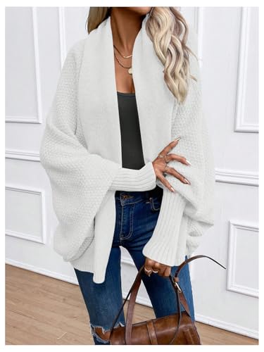 Image of GORGLITTER Women's Dolman Long Sleeve Shrugs Cardigan Open Front Shawl Neck Oversized Loose Knit Top White Large