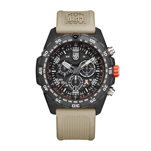Luminox Bear Grylls Master Survival Uhr - 45mm CARBONOX™+, 300M wasserdicht, Saphirglas, Chronograph, Leuchttechnologie – Beige Kautschukarmband