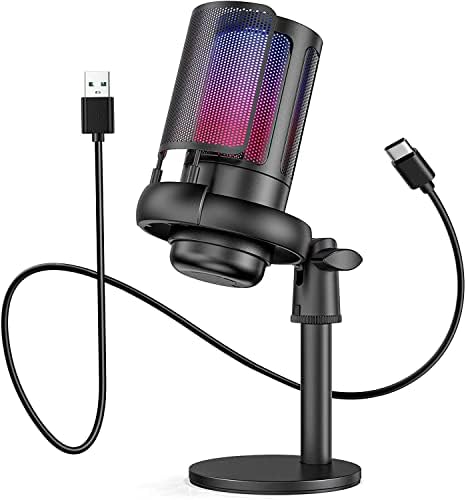 USB Microphone for PC,Computer Gaming Mic for PS4/ PS5/ Mac,Condenser Mic with Quick Mute,RGB Light,Pop Filter,Shock Mount,Gain knob & Monitoring Jack for Recording,Streaming,Podcasting,YouTube