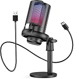 USB Microphone for PC,Computer Gaming Mic for PS4/ PS5/ Mac,Condenser Mic with Quick Mute,RGB Light,