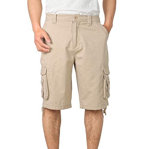 QBSM Menâ€™s Cargo Shorts, Relaxed Fit Multi Pocket Outdoor Cotton Cargo Shorts Khaki