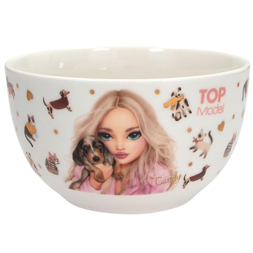 Depesche 13867 TOPModel Fur ever Friends - Müslischale in Weiß, mit Model Motiv, Hunden, Katzen und Gold, Schüssel mit Innenschrift 'Happy Day'