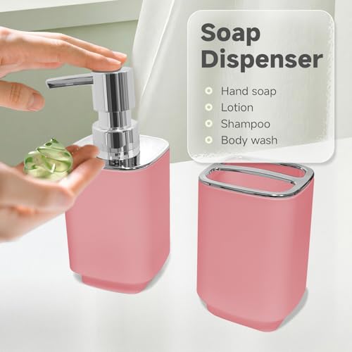 2Pack Light Pink Bathroom Accessories Set, Bohemian Bathroom Sink Set, Contain Soap Dispenser, Toothbrush Holder, Bathroom Toothbrush Holder Set - Thumbnail 4