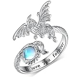 SCZKLAQ Dragon Rings for Women 925 Sterling Silver Moonstone Dragon Ring Adjustable Dragon Rings for Women Dragon Jewelry Gifts