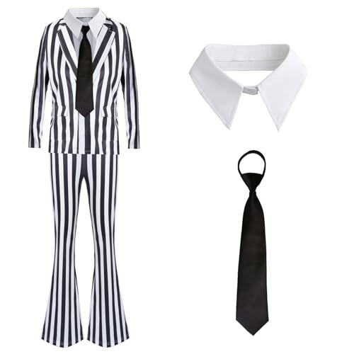Mprocen Disfraz de mujer traje de rayas blancas y negras,