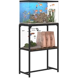 20 Gallon Fish Tank Stand, Upgraded Height Aquarium Stand Table with 2 Tiers Storage Shelf, Metal Reptile Breeder Turtle Terrarium Stand Rack for Home Office, 24″ L x 12″ W x 32.2″ H, Black