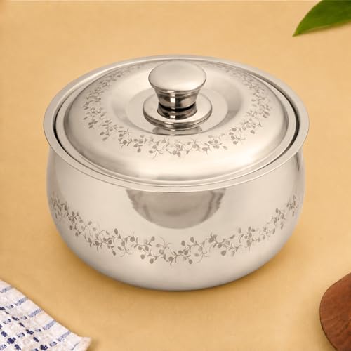 Image of Nestasia Stainless Steel Insulated Casserole with Lid (2000 ml) - 100% Food Safe Roti Server with Floral Pattern - Retains Heat & Freshness | Rust Resistant & BPA - Free Chapati Casserole