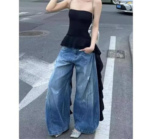 Men's New Vintage Denim Jeans, Casual Ripped Design, Loose Fit Wide Leg Trousers 6