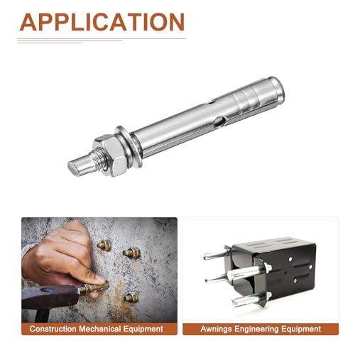 Image of DTGN M6 x 60 Expansion Bolts - 12Pack- Good for Concrete Dry Brick Block Walls - 304 Stainless Steel - Silver