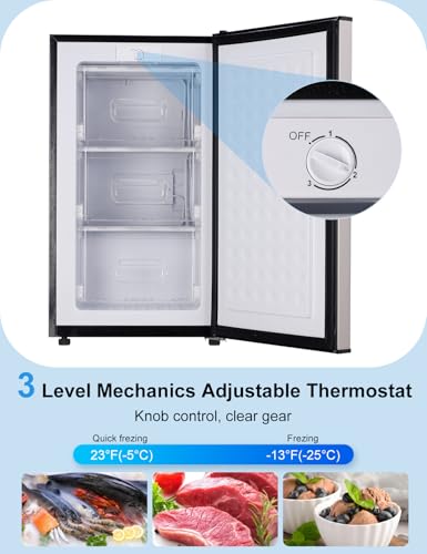 Upright Freezer, 3.2 Cu Ft Mini Small Freezer for 1-2 People, Portable Compact Freezer with 3 Plastic Baffles, 4D Cooling & 40dB Ultra-Quiet, Fast Freeze (-13°F) - Silver on Fridge.com
