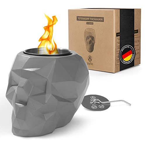 JoyFire Bioethanol Tischkamin | Totenkopf Tischfeuer aus Beton mit sicherem...