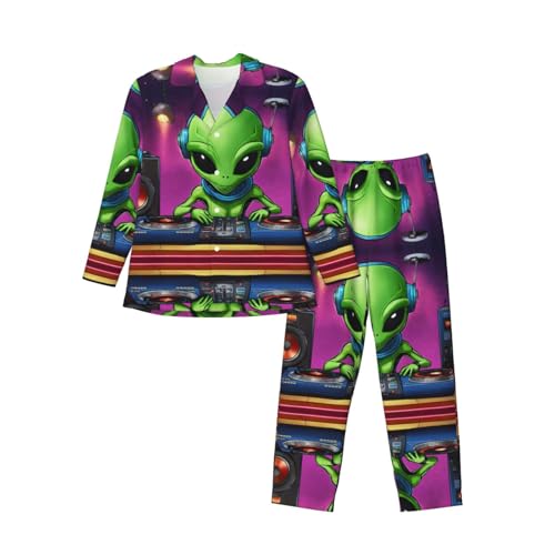 Pyjama à manches longues homme vert alien doté de poches latérales et d'un pantalon fluide