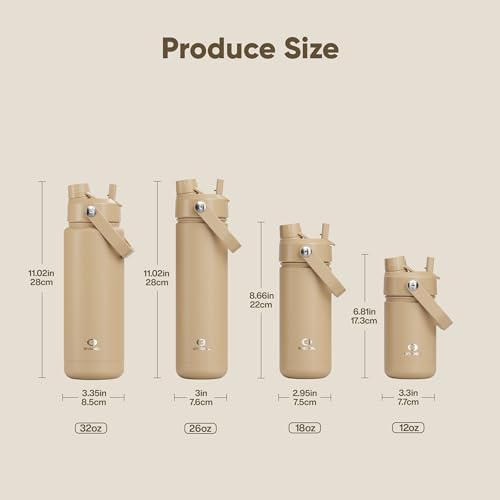 Image of ENCOOL Insulated Water Bottle with Straw Stainless Steel Water Bottle, Leak-Proof, BPA-Free, Double Wall Vacuum Keeps Cold for 24 Hours for Sports, Travel, School (18 oz, Indian Khaki)