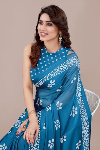 Image of MIRCHI FASHION Saree for Woman Chiffon Batik Printed | Lightweight Daily Wear Women's Office Sari with Blouse Piece (Available in 40 Colours)