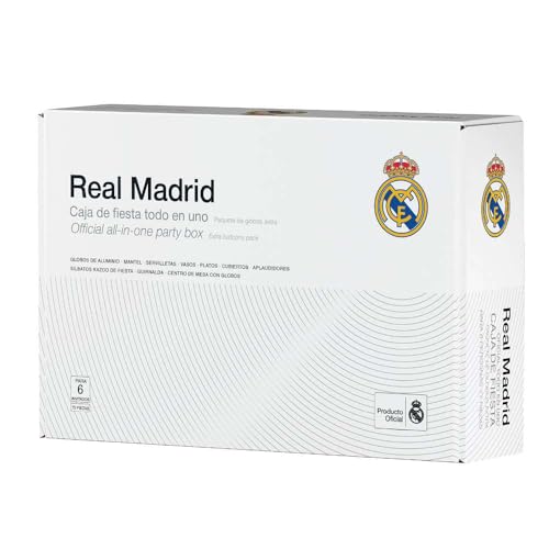 Real Madrid Soccer Team Official Party Supply Set 77-Piece Football Decoration Kit with Balloons and Tableware White Serves 6 Guests for Birthday and Match Day Celebrations