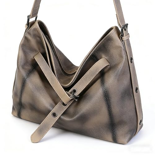 Genérico Bolso Bandolera Para Mujer,Tote Bag Piel AutéNtica,Vintage Hobo Bolsos, Bolso De Hombro Elegante Para El Trabajo, Los Viajes, La Escuela, La Oficina Y Las Compras(Grey)
