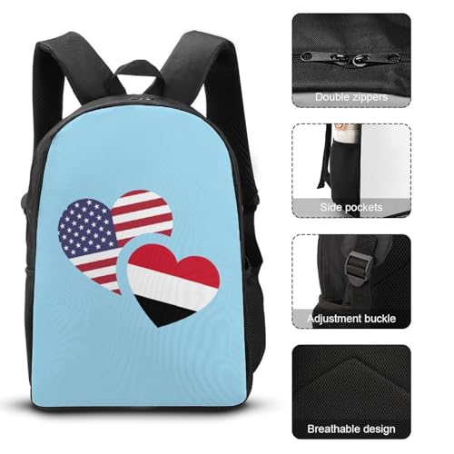 Yemen U.S. Flag Classic Backpack Lunch Bag Pencil Case 3 Piece Set Travel Daypack3