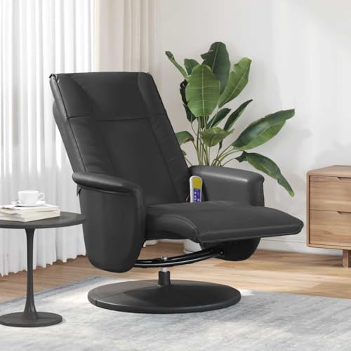KTHLBRH Sillón reclinable Masaje con reposapiés Cuero sintético Negro Silla Masajeadora Reclinable con Vibración y Giratoria 360 Grados