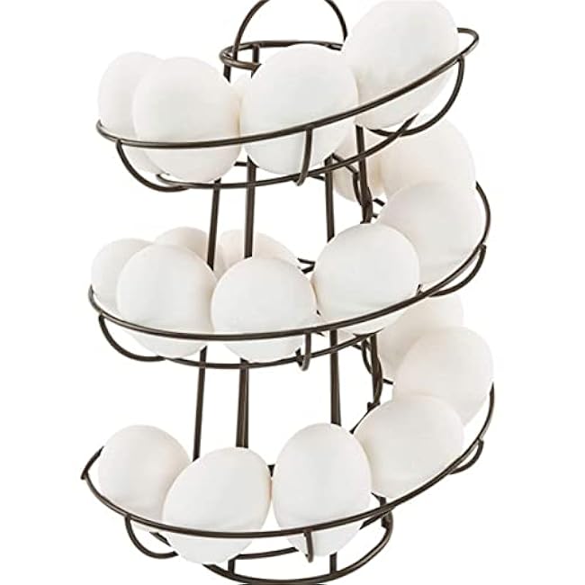 Metal Egg Skelter Spiral Design Egg Dispenser Rack Holder With Storage Basket For Countertop Kitchen