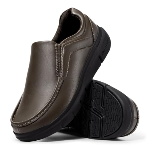 Image of FitVille Wide Slip on Shoes for Men Black Dress Shoes Leather Loafers Business Casual Shoes, Comfortable Simple Shoes - EasyWalk V1