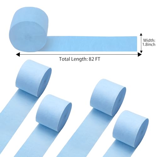 Image of GCB Blue Crepe Paper Streamers for Party Decorations 4 Rolls 328ft,Blue Crepe Paper for Wedding Decorations, Birthday Decorations, Baby Shower Decors Art Crafts DIY Supplies (1.8 Inch x 82 Ft /Roll)