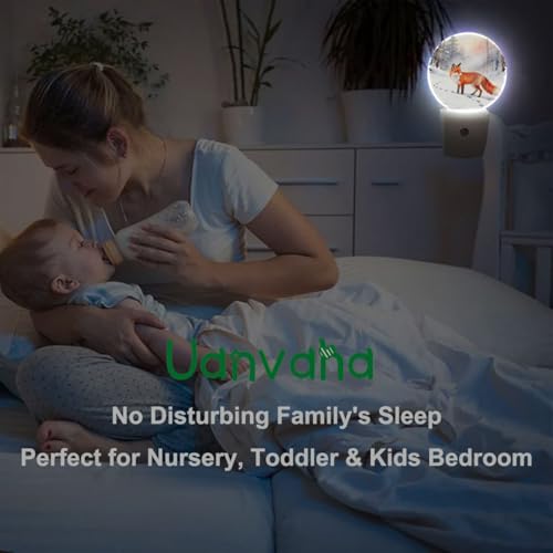 Image of Winter Woods Landscape Night Light Fox in The Snow Dusk to Dawn Plug-in Nightlight Auto Sensor for Bedroom Bathroom Hallway Living Room