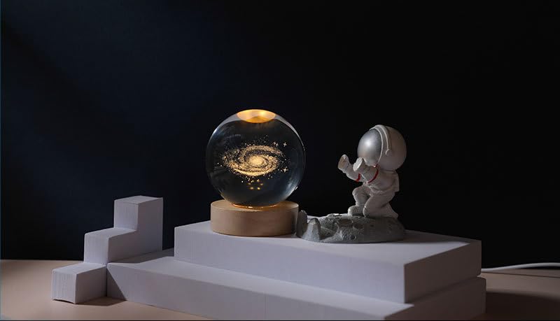 NIBHZ Luz Nocturna de Bola de Cristal 3D para niños, Planeta Galaxia calmante LED, Saturno y Luna, lámparas de Cielo Estrellado,Clear,8cm