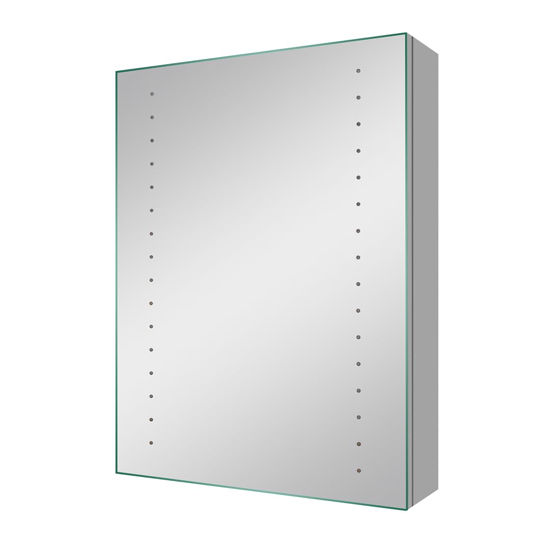 iBathUK Lunar Illuminated LED Bathroom Mirror Cabinet with Motion Sensor, Frameless Rectangle Copper-Free Silver Mirror, Adjustable Shelves, Modern Bathroom Storage, Wall Mounted, 450x600mm