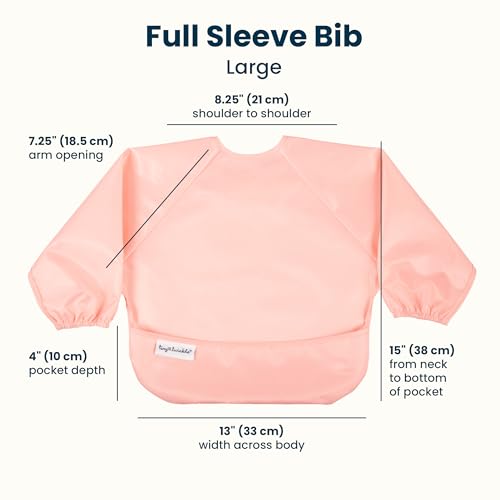 Image of Tiny Twinkle Long Sleeve Bib for Babies & Toddlers | 2-Pack Waterproof Smock Bib for Eating | Machine Washable & Mess-Proof Feeding Essentials | Newborn Shower Gift (Peach Terracotta,6-24M)