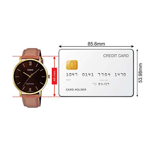 Image of Casio MTP-VT01GL-5B Men's Minimalistic Gold Tone Brown Leather Band Burgundy Dial 3-Hand Analog Watch