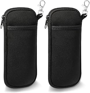 Hifot 2 Pack Double Soft Glasses Case with Carabiner Hook, Ultra Light Portable Neoprene Eyeglasses Pouch with Zipper, Anti-scratch Sunglasses Pouch