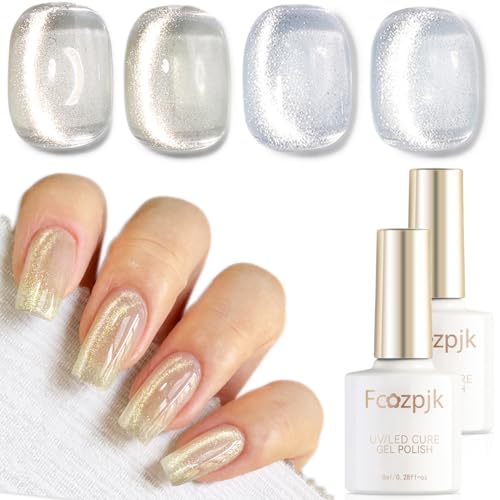 Esmalte de uñas gel cat eye dorado y plateado, pack 2x8ml miniatura 1