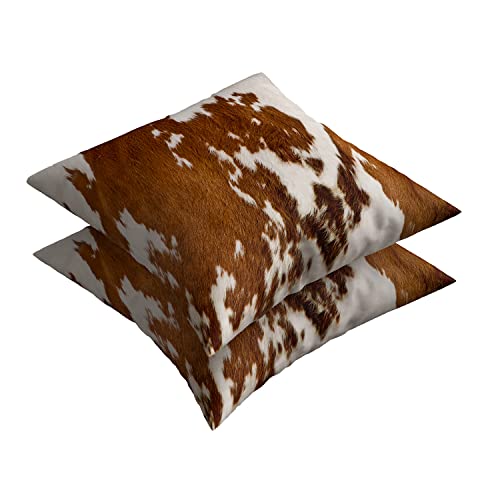 Western Cow Print Throw Pillows Cover Set Of 2 Brown Faux Fur Cowhide Decorative Pillow Covers 18X18 Inch Farmhouse Animal Print Pillowcase Square Cushion Cover For Outdoor Couch Sofa Bed Room Decor #TOP3